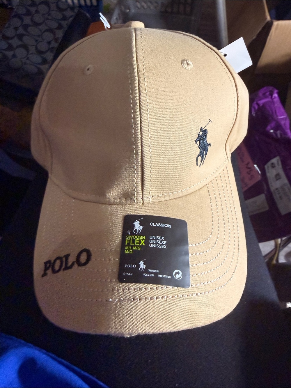 Polo by Ralph Lauren Tan Baseball Cap with Navy Logo